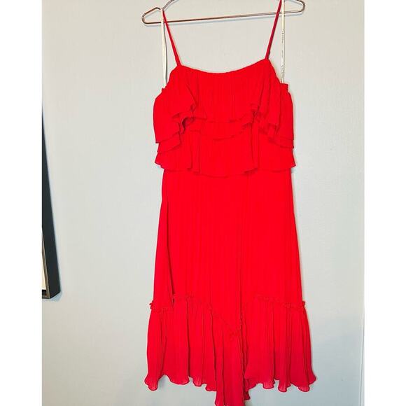 HALSTON HERITAGE Women's Plisse Georgette Popover Ruffle Midi Dress Size Small - Picture 2 of 13